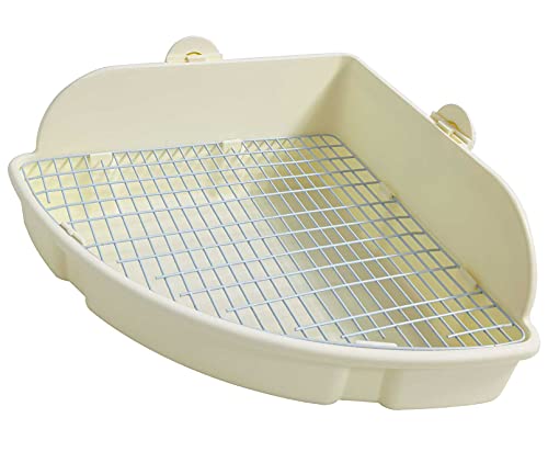 kathson Large Rabbit Litter Box Bunny Corner Toilet Box Potty Trainer Bigger Pet Pan Small Animal Cage Toilet Bedding Box Fanshaped for Adult Guinea Pigs Chinchilla Ferret Galesaur - color: White