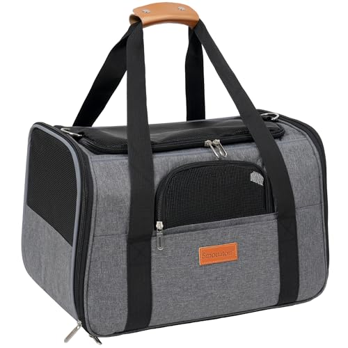 SMOUATOU Cat Carrier, Dog Carrier, Cat Bag Carrier, Cat Travel Carrier, Soft-Sided and Scratch-Proof mesh Cat Bag Pet Carriers, Travel Puppy Carry, Pet Home (Grey) - color: Grey