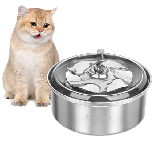 Small 1L Cat Water Fountain Stainless Steel, Quiet Drinking Bowl Dispenser for Indoor Pets and Dog, BPA Free, Easy to Clean,No Adapter Included