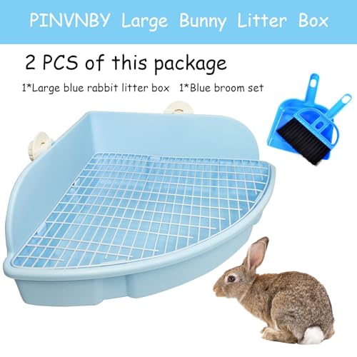 PINVNBY Extra Large Corner Litter Box for Rabbits, Guinea Pigs, Ferrets | 18.3" Fan-Shaped Potty Trainer with Anti-Spill Guard, Durable Plastic & Cage Clips | Easy-Clean Small Animal Toilet Pan (Blue) - color: Blue