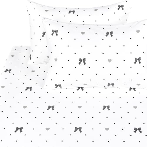 Scientific Sleep Lace Bow Bowknot Black Dot 100% Cotton 4 Pcs Full Bed Sheet Set Kids Boys Girls Teens, Flat Sheet & Fitted Sheet & Pillowcase Kids Bedding Set (Bow, Full) - color: Bow, size: Full