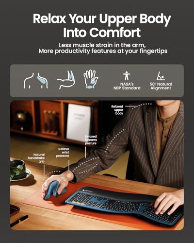 ProtoArc EM11 NL Wireless Ergonomic Mouse, Rechargeable Vertical Mouse | 58° vertical design supports a natural wrist posture, connect 3 devices via Bluetooth/2.4G USB-A, 500mAh USB-C rechargeable. - color: Blue