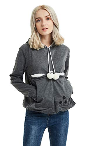 Womens Pet Carrier Sweater Dog Cat Pouch Hoodies Plus Size Tops - color: Dark Grey, size: Small