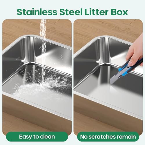 Stainless Steel Cat Litter Box,Metal Kitten Litter Pan, High Side Cats Toilet Indoor Litter Tray Pet Toilet Supplies for Cats, Kitty,Rabbits, Easy Clean, Non Stick Litter Box, No Smell | Indoor Litter Tray Pet Toilet Supplies for Cats Kitty Rabbits Easy T