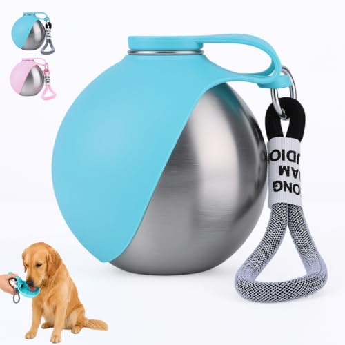 2 in 1 Portable Tumbler for Dogs,Portable Dog Water Ball,10Oz Stainless Steel Dog Water Bottle with Silicone Foldable Bowl, Leak-Proof 2 in 1 Portable Small Dog Water Bottle for Walking - color: Blue