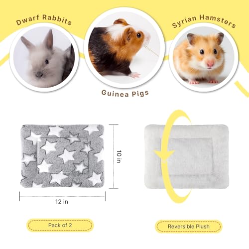 Guinea Pig Bed, 2 Pack (12x10 Inch) Soft Plush Small Animal Bed Mat, Washable Bedding Blanket Sleeping Warm Pad for Bunny, Rat, Ferret, Chinchilla - color: Gray
