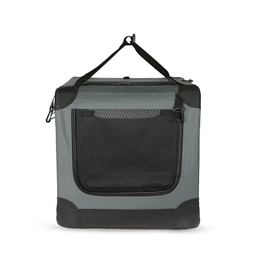 Amazon Basics 4-Door Portable Folding Soft Dog Crate, Collapsible Travel Kennel for Cat, Dog, and Other Small Animals, Pop Up with Easy Transportation, Grey, M 30" x 21" x 21" - color: Grey, size: 30.0"L x 21.0"W x 21.0"H