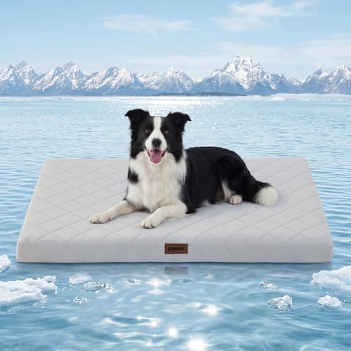 ZOMISIA Cooling Dog Bed for Crate, Q-Max>0.5 Cooling Mat with Removable Washable Cover, Orthopedic Egg Crate Foam Summer Pad for Extra Large Dogs, 41x27 Inch, Grey - size: 41x27"(XL-Crate)