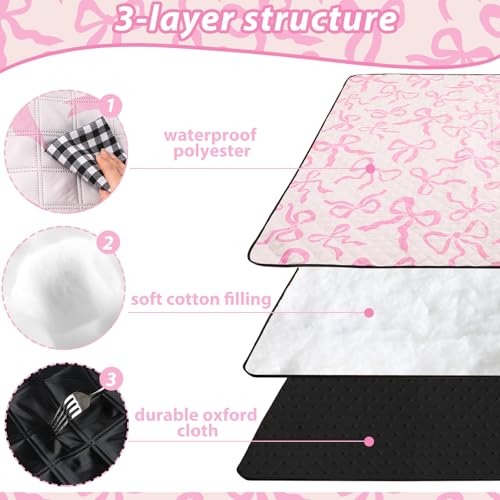 SmoothNovelty Pink Bow Picnic Blanket 80'' x 80'' Waterproof Extra Large Camping Blanket Coquette Picnic Mat Foldable Portable Preppy Outdoor Beach Mat with Carry Strap for Outdoor Grass Lawn Park - color: Pink