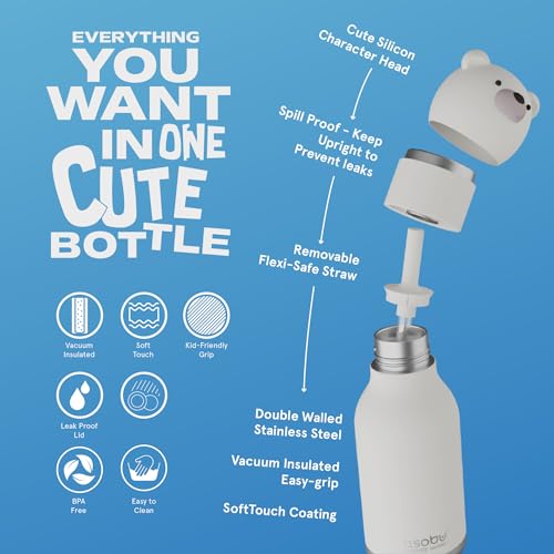 asobu Bestie Water Bottle, Cute Collectible Character, Leak Proof, BPA Free | 16 oz, Stays Cold 24 Hours, Double Wall Vacuum Insulation, Food Grade Stainless Steel, Spill Resistant, Great Gift Idea - color: WHITE BEAR