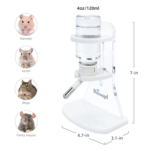 Niteangel Hamster Water Bottle with Stand: 4oz/120ml Capacity & Leak-Proof | Adjustable Height - Far Away Cage Mess & Wet Bedding Water Dispenser for Syrian Dwarf Hamster Gerbils Mice Rat Or Small Pets - color: Transparent
