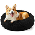 28in Large Dog Bed, Medium Size Dog and Cats, Calming Donut Bed for Puppy and Kitten, Washable Round Fluffy Pet Bed (Black) - color: Black, size: 28.0"L x 28.0"W x 8.0"Th