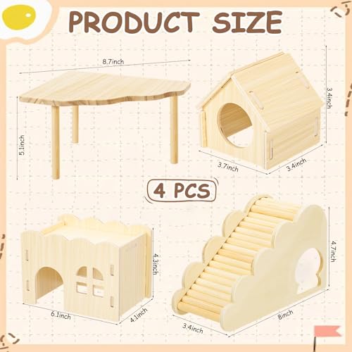 BreezeHug 4 Pcs Hamster Cage Accessories Hamster Platform Hideout Wooden Tunnel Ladder Playhouse Game Climbing Toy with Platform for Pets Dwarf Syrian Mice Degus Gerbils Squirrel(Wave House) - style: Wave House