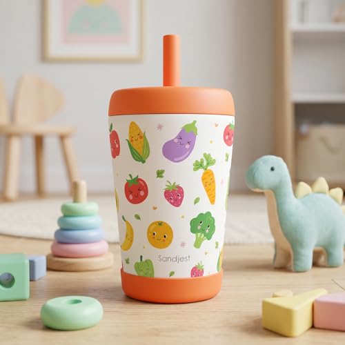 SANDJEST Vegetable Theme Insulated Sippy Tumbler 12 Oz, Gift for Birthday, Christmas & Back to School - color: Vegetable