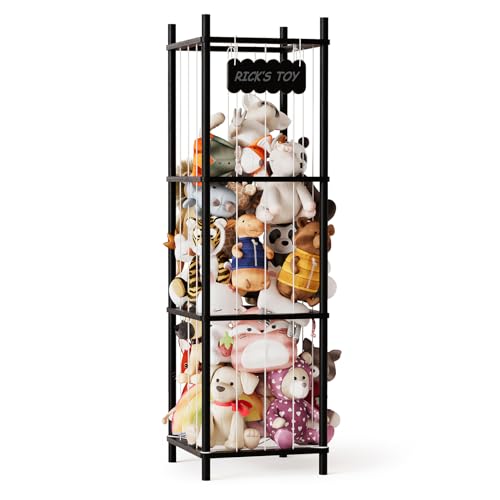 SpaceAid Stuffed Animal Storage Organizer, Wood Animals Zoo Toy Plushies Storage Holder, Large Capacity Plush Toy Cage for Playroom Organization, 15.8" Wide, Black - color: Black, size: 15.8"W x 15.8"D (Large)