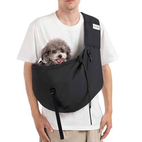 Dog Sling Carrier for Small Dogs & Cats,Pet Carrier Sling Bag with Adjustable Straps,Comfortable & Secure Travel Crossbody Bag for Puppies Up to 19lb,Airline Approved pet Carrier (Black) - color: Black