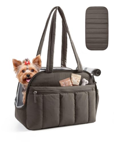BAGSMART Dog Purse Carrier for Small Dogs Up to 13lbs Puppy Travel Tote Bag | Quilted Puffy Soft Sided Pet Handbag with Pockets, Collapsible Lightweight Portable Carrying with Safety Tether & Mat, Grey - color: Charcoal Grey