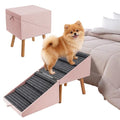 Dog Ramp for Bed & Couch, Dog Stairs 21.06 inches High for Large/Medium/Small Doggie,Split Ottoman Foldable 2 in 1 Wooden Pet Steps for Older and Injured Dogs, No-Slip Surface(Pink) - size: 21.06" H- Pink