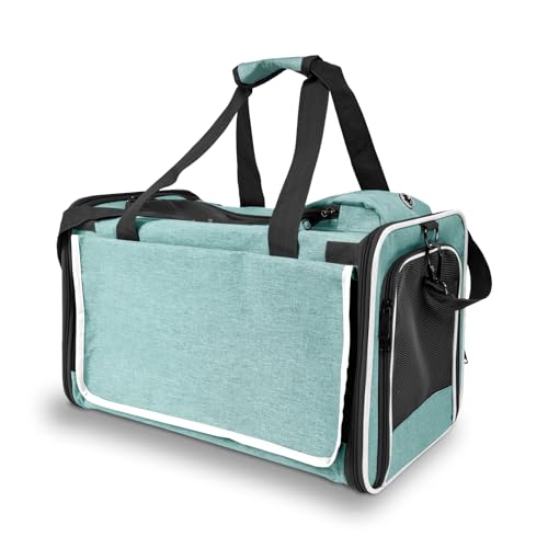 GAPZER Small Dog Carrier Yorkshire Puppy Softshell Chihuahua Transport Cage | Privacy Protection Big Kitten Car Travel Cloth Carry Bag up to 20 lbs, Small Animal Portable Mesh Kennel Cage for Vet Visits - color: Turquoise