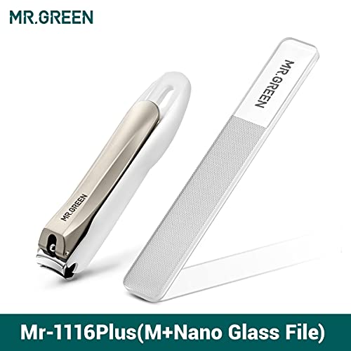 MR.GREEN Nail Clippers Anti Splash Fingernail Cutter Stainless Steel Manicure Tools Nail Scissors Detachable Design Nail Trimmer (M+Nano Glass File) - size: Medium with Nano Glass File