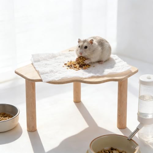2-Piece Wooden Play Platform Set for Dwarf Syrian Hamsters Gerbils Mice Degus | Natural Pine Hamster Cage Accessories for Small Pets Climbing Resting and Hiding (1 Pack)