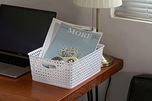 Eslite Plastic Storage Baskets for Organizing,11"X8.5"X4.7",Pack of 4 (White) - color: White