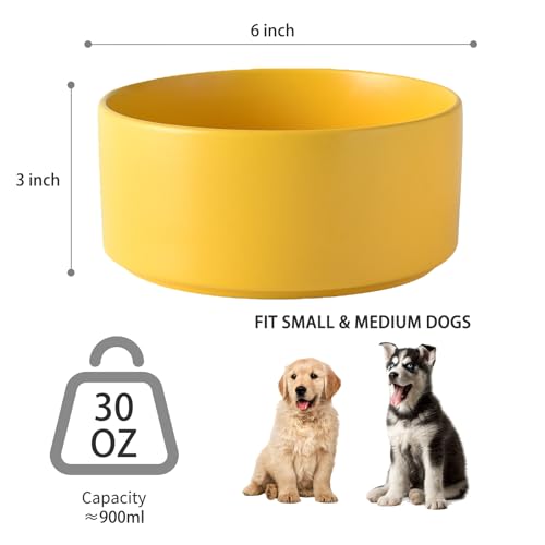 6'' Ceramic Dog Bowl - 30Oz Classic Dogs Food & Water Bowl for Small and Medium Breed Dogs, Heavy Duty Non-Slip Dog Dishes, Food Grade Stoneware Pet Bowl, Dishwasher & Microwave Safe, Yellow - color: Bowl - Yellow, size: 6 inch
