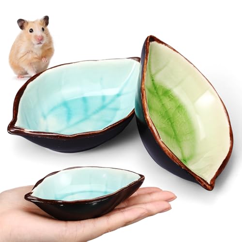 2 Pcs Hamster Food Bowl Ceramic Food Water Feeding Dish for Hamster Guinea Pig Hedgehog Gerbil Dwarf Rat Mice Chinchilla Sugar Glider(Leaf) - style: Leaf