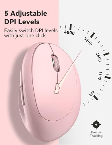 TECKNET Ergonomic Mouse, 4800 DPI Wireless Vertical Mouse, 5 Adjustable DPI Levels, 6 Buttons, 2.4G Silent Wireless Mouse for Laptop, PC, Chromebook - Pink - color: Pink