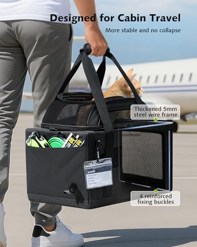 Pecute Top Expandable Airline Approved Pet Carrier for Cats, Dark Gray | Top side expandable, breathable scratch-resistant mesh, leakproof pee pad, locking zippers, foldable travel bag under 11lbs - color: Dark Gray