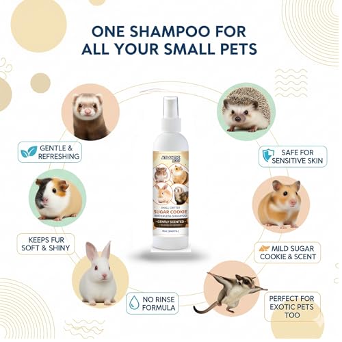 Waterless Shampoo for Small Critters - 8oz Cruelty Free Dry Shampoo - No Rinse for Pet Ferrets, Guinea Pigs, Hedgehogs, Sugar Gliders, Rabbits & Hamsters (8 oz, Light Sugar Cookie)