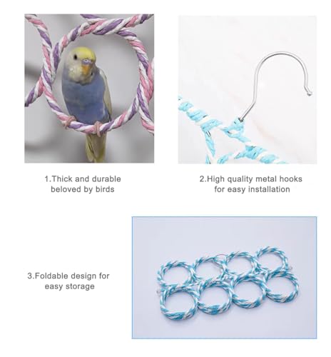2 Pack Small Pet Rope Toys,Bird Rope Perch Climbing Net Ladder Hanging Hammock for Parrot (Parakeet/Cockatiel/Cockatoo/Macaw/Conure), Rat, Hamster, Mouse, Ferret (2Pcs) - size: 2Pcs