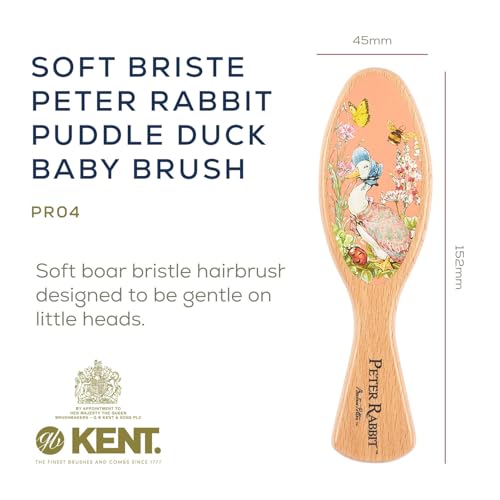 Kent Peter Rabbit Jemima Puddle Duck Baby Hair Brush and Comb Set, Soft Bristle Newborn Hair Brush, Wooden Beechwood Baby Brush Set for Fine Hair