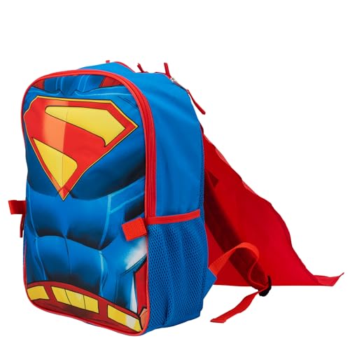 AI ACCESSORY INNOVATIONS Superman 2 Piece Backpack Set, Boys 16" Superhero School Bag with Detachable Cape, Lunch Box - color: Superman