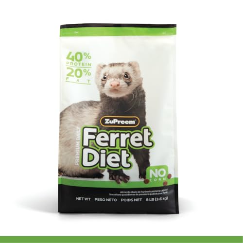 ZuPreem Ferret Food, High Protein Kibble, Complete Food for Ferrets, 8 lb | Ferret Kibble, Healthy Ferret Food, Chicken, Egg, Vitamins, Minerals, Digestive Health, No Corn, Made in USA