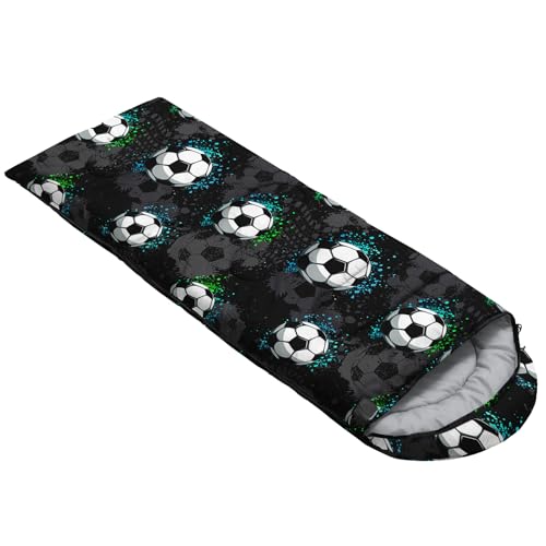 AILONEN Cartoon Car Sleeping Bags,Lightweight & Waterproof,3 Season Warm & Cool Weather,Cute Stars Printed Vehicles Transportation Sleeping Bags for Boys,Kids,Adults Travelling,Outdoors - color: Soccer2