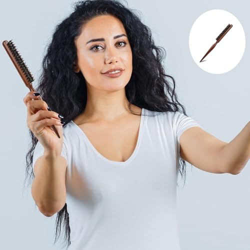 Boar Bristle Teasing Brush, 2 Packs Teasing Brush with Rat Tail Handle Hair Teasing Comb for Fine Hair, Ratting Hair Brush Curl Training Teasing Hair Brush for Smoothing Thin Thick Hair