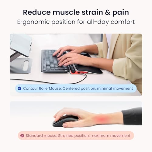 Contour RollerMouse Red Ergonomic Mouse for Shoulder Forearm Wrist Strain Relief for RSI Carpal Tunnel Centered Rollerbar 6 Customizable Buttons 10 Speed Settings Mac/PC Compatible - Wired - Plus - size: Plus, style: Wired