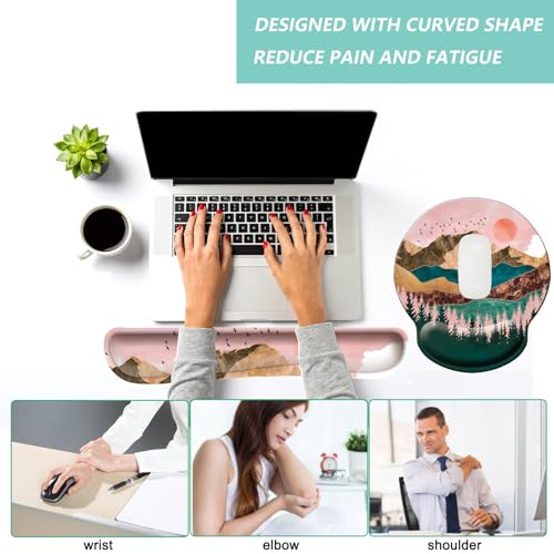 Keyboard Wrist Rest Pad Mouse Pad with Wrist Support Set of 3, Mousepad with Non-Slip Rubber Base, Ergonomic Memory Foam Mouse Wrist Cushion Support for Home Office Laptop Computer Gaming, Sunrise - color: Sunrise