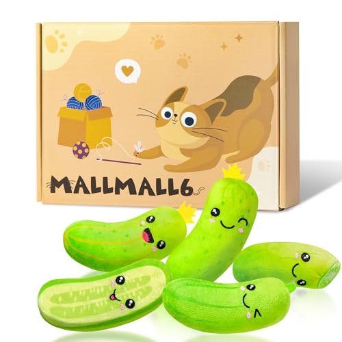MALLMALL6 Pickle Catnip Cat Toys - 5Pcs Indoor Kitten Chew Bite Kick Cucumber Catmint Interactive Toys for Cat Lover Gifts, Kitty Boredom Relief Supplies with Cute Expression for Pet Birthday Presents - style: Pickle(Large)