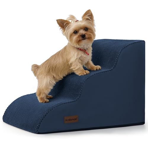 Aodisman Dog Stairs for Small Dogs,3 Step Dog Ramp for Couch,Non-Slip Steps | Pet stairs help small dogs, old cats, and puppies reach couches and chairs easily, durable indoor dog steps,15.4" H, Blue - color: Blue