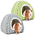 2 Pack Guinea Pig Hideout Bed, Dwarf Rabbit House Cave | Cozy Hide-Out Cage Accessories for Little Bunny, Hedgehog, Ferret, Chinchilla & Other Small Animals, Grey - color: Grey+Green