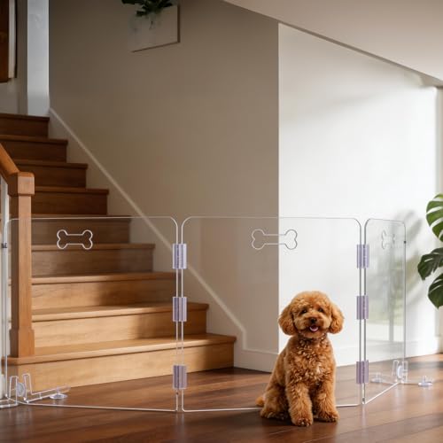 31.5'' Tall Clear Acrylic Dog Playpen, 3-Panel Pet Gate | Freestanding Transparent Barrier for Indoor Doorways, Foldable Puppy Fence with Support Feet & Handles - size: 3-Panel Tall