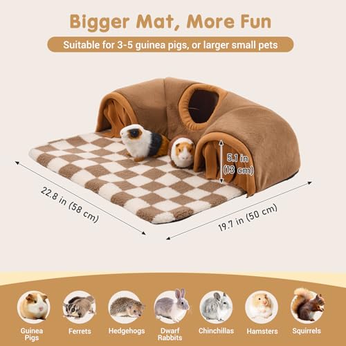 Avont Guinea Pig Tunnel, Small Animal Hideaway Tube Toy | Cozy Plush Tunnel for Guinea Pigs and Small Pets with Non-Slip Bottom and 2-In-1 Design in Large Size Brown - color: Brown, size: Large