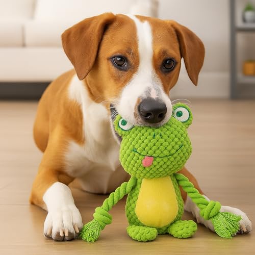 Plush Frog Dog Toy, Squeaky Interactive Tug Toy for Small Medium Dogs | Cute plush toy with sound features, designed for small and medium dogs, indoor play and daily entertainment - color: Green