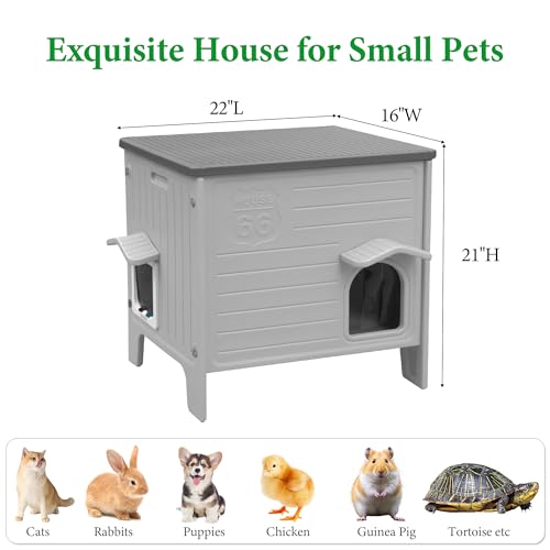 Cat House Outdoor Weatherpoof Plastic Cat Shelter Outside | with Escape Door Indoor Waterproof Feral/Pet Cat Houses for Puppy, Rabbit(Grey) - style: Standard