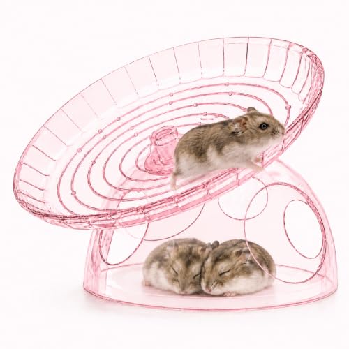 Silent Hamster Wheel with Hamster Hideout, Quiet Flying Saucer Exercise Wheel for Dwarf Hamsters, Stable Running Wheel, Small Animal Cage Accessory, Easy to Clean (Pink) | 2-in-1 flying saucer wheel with hideout, quiet spin, wide track, clear body, stable