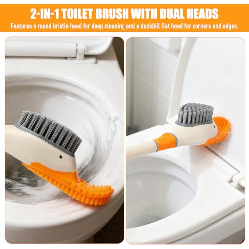 Honeydak Funny Swan Duck Toilet Bowl Brush and Holder Cute Toilet Brush Cleaner Scrubber Set Novelty Animal Girly Unique Creative Bathroom Decor with Plastic Long Handle for Deep Cleaning(White,Duck) - color: White, style: Duck