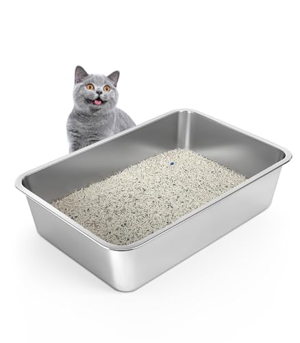WENBOKMIN Stainless Steel Cat Litter Box - (23.5" L x 15.5" W x 6" H) | Non Slip, Easy to Clean, Never Absorbs Odor, Stains, or Rusts - size: 24" L x 16" W x 6" H