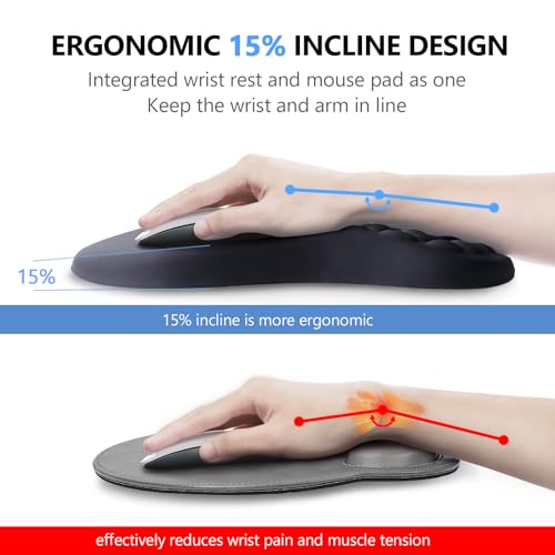 Ergonomic Mouse Pad Wrist Support, 2 in 1 Keyboard Wrist Rest Set | Memory Foam, 15° Ergonomic Slope, Massage Bead Design, Non-Slip PU Base, Lycra Fabric, for Office & Gaming,Black - color: Black